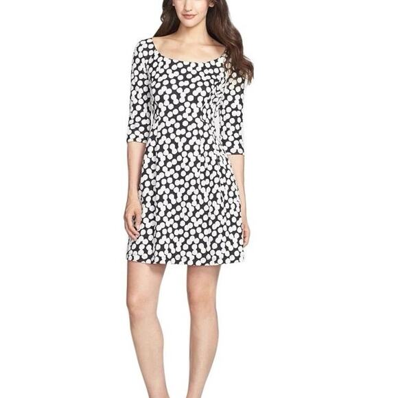 Betsey Johnson polka dot fit flare dress 10 black white retro party - Picture 1 of 12
